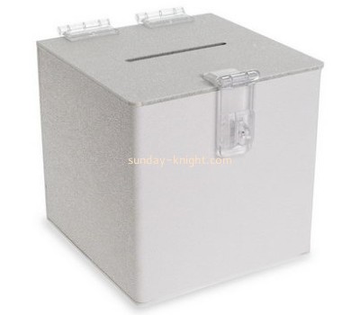 Customized white acrylic charity box DBK-425