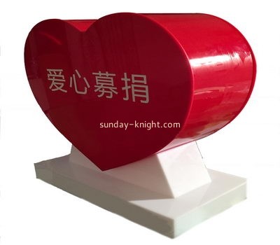 Customized heart shape red lucite donation box DBK-456