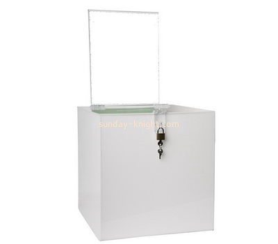 Bespoke white lucite suggestion box with lock DBK-557