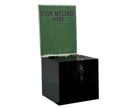 Bespoke black lucite donation box with lock DBK-561