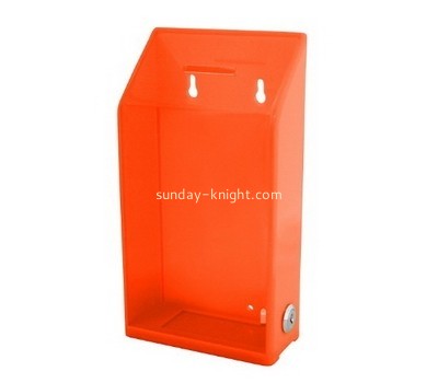 Bespoke transparent orange acrylic donation lock box DBK-593