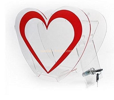 Bespoke heart shape acrylic charity donation boxes for sale DBK-619