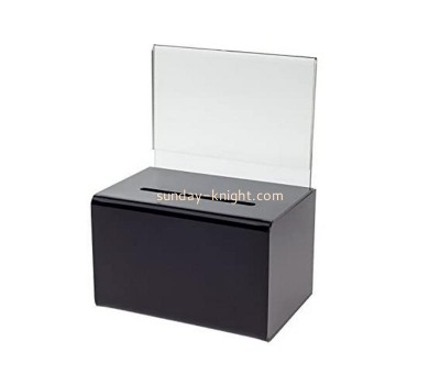 Custom acrylic charity box perspex voting box with sign holder DBK-1310