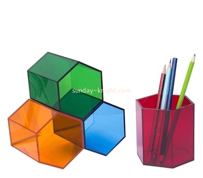 Custom wholesale acrylic hexagon pen holders HCK-229