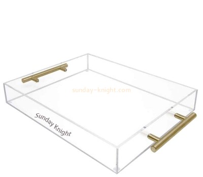 Custom wholesale acrylic serving tray with gold metal handles STK-306