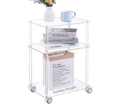 Wholesale custom acrylic 3 tiers rolling side table AFK-378