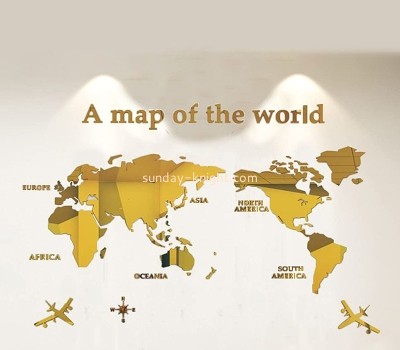 Wholesale custom acrylic wall world map mirror stickers MAK-139